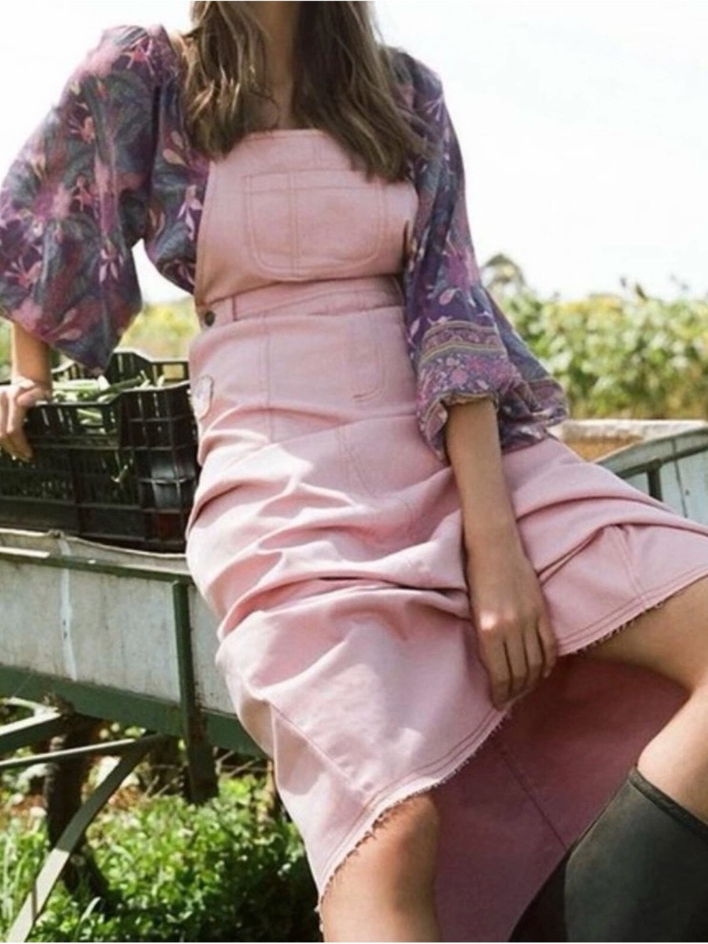 Spell & The Gypsy Collective Candy Denim Pinafore Pink Overall Midi Dress M - Picture 3 of 11